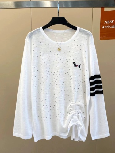 2024 new summer style lazy style loose and light T-shirt skin-friendly soft embroidered dog hot diamond long-sleeved sun protection shirt