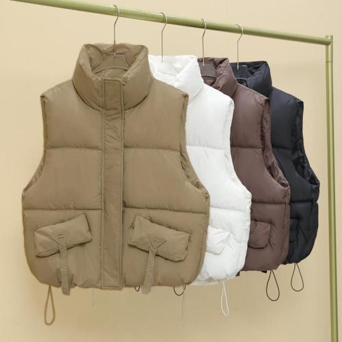 Foreign trade sense streamer down cotton vest for women 2024 autumn and winter new casual layered solid color vest jacket