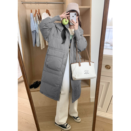 2024 new Korean style hooded loose down jacket women's coat knee-high loose thickened coat mid-length