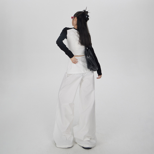 Real shot of new American retro fake two-piece wide-leg pants, adjustable floor-length pants, loose culottes, kangaroo pants, casual pants for women