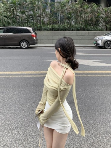 Actual shot of pure desire halterneck one-shoulder summer thin hot girl top for women