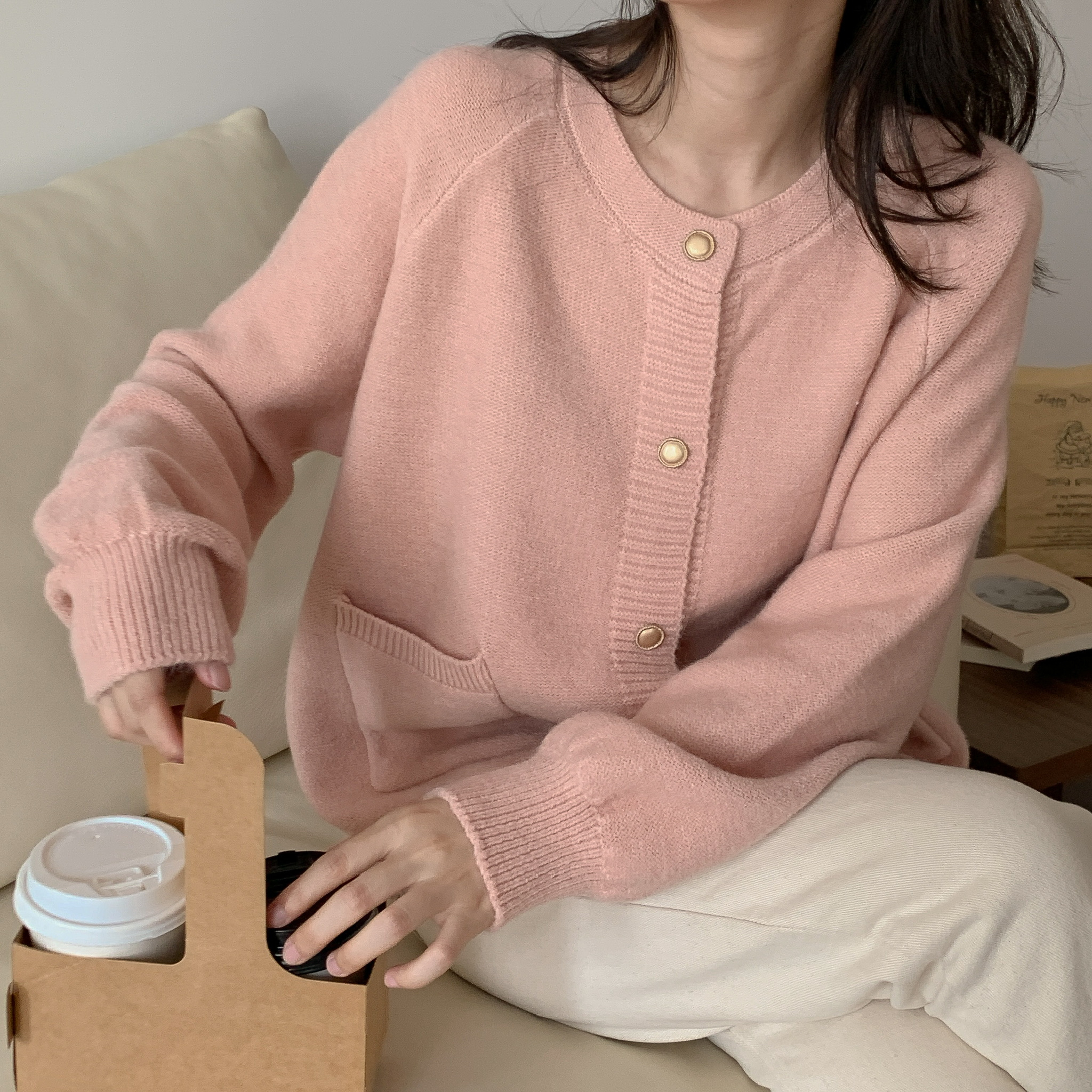 024秋冬ins風韓版chic溫柔甜美減齡寬鬆百搭休閒開衫毛衣女外套