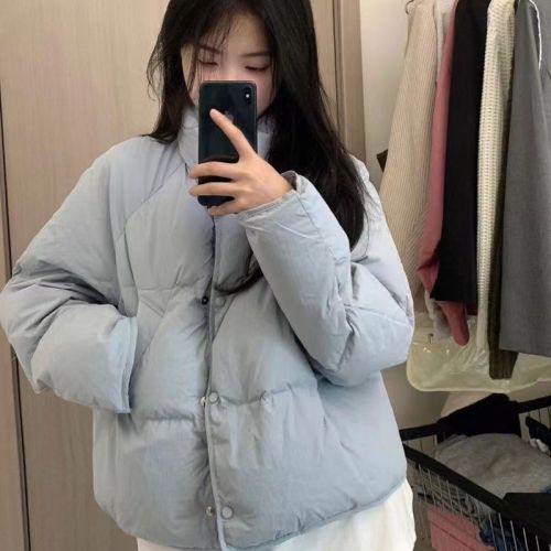 Down jacket for women 2024 new Korean style small design cotton jacket short blue jacket trendy