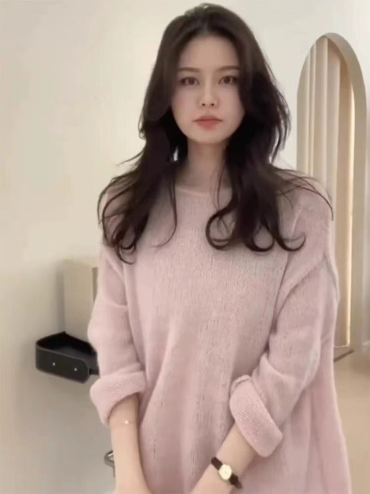 粉色毛衣女春秋季2024年新款早春裝復古慵懶風小眾長袖針織衫上衣