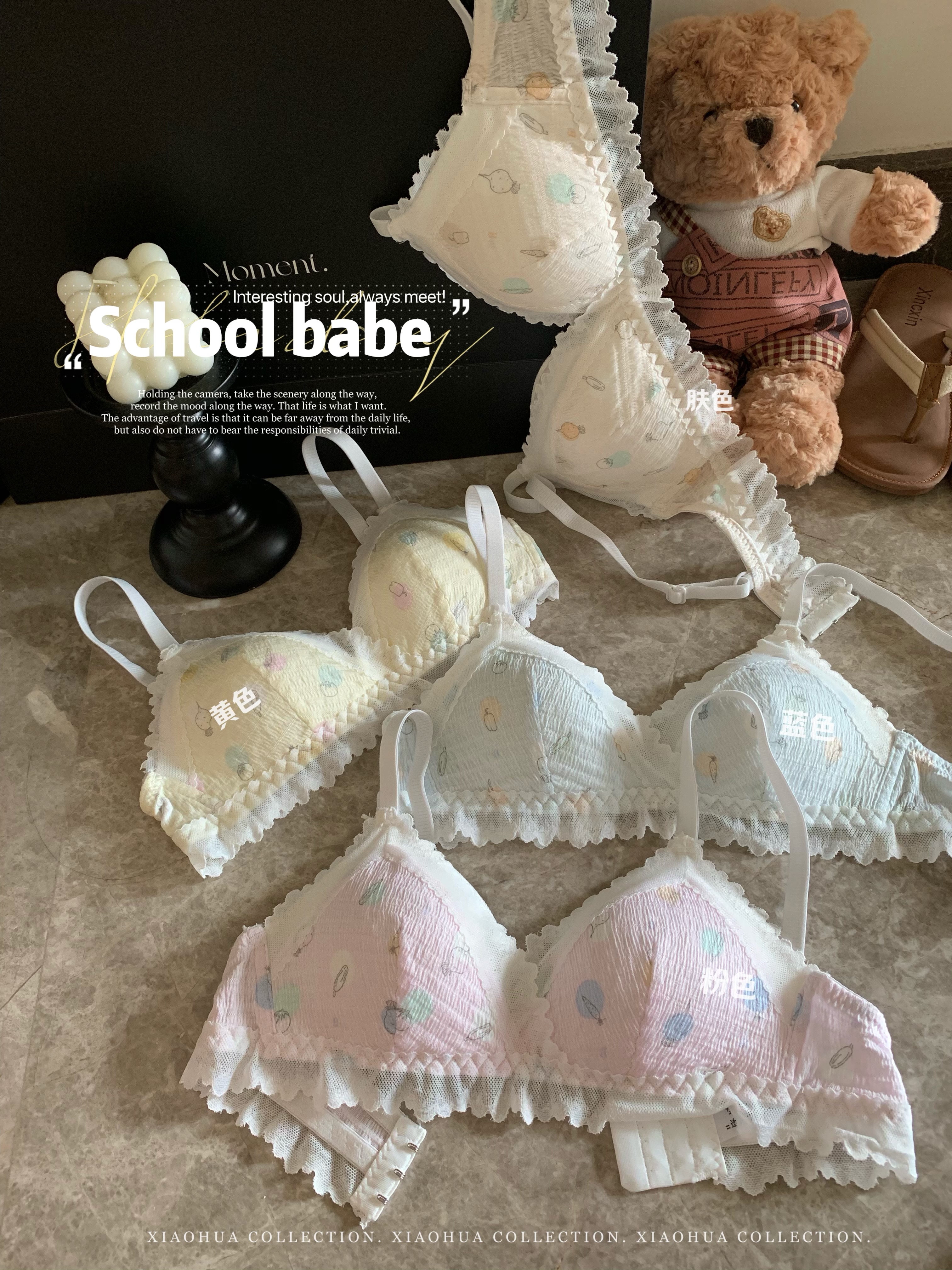 Real shot of sweet lace texture triangle cup underwear for women, comfortable, breathable, anti-sagging small bra bra