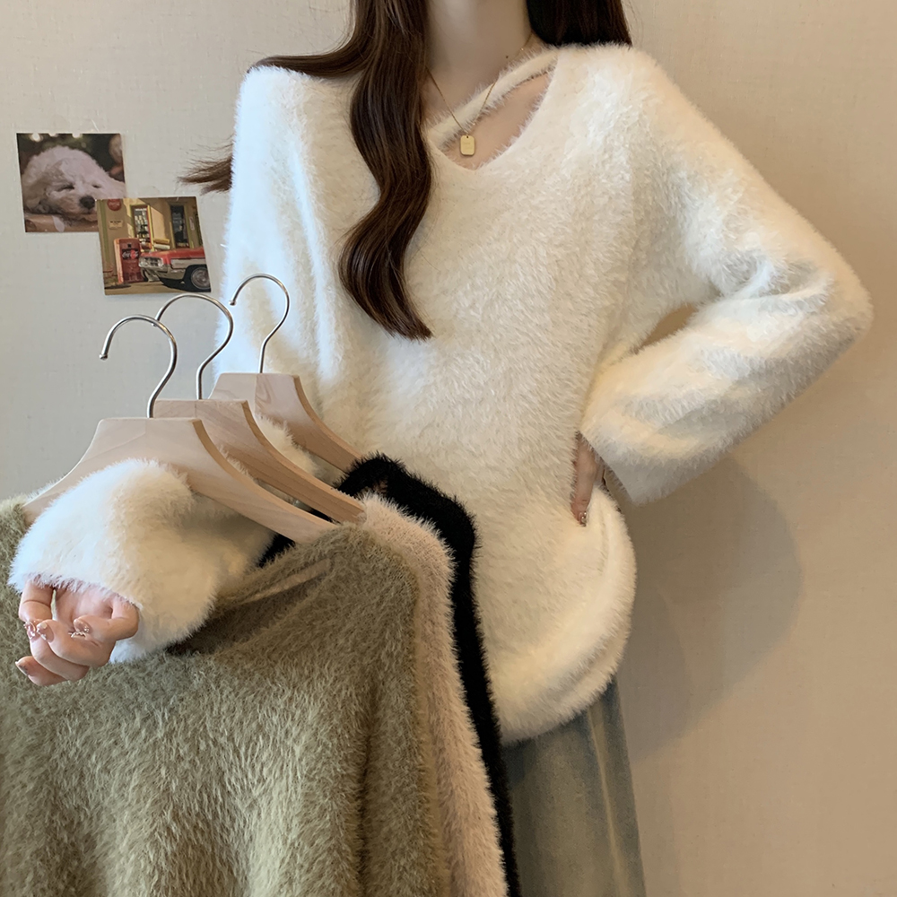 Photographed Plus Size Women's 2024 Autumn New Style Mink Fur Loose Matchy Matchy Sweater Slimming Cover Fat Knit Top