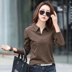 Solid color large size long-sleeved POLO collar slim fit simple outer wear T-shirt women's bottoming shirt 2024 spring and autumn new style