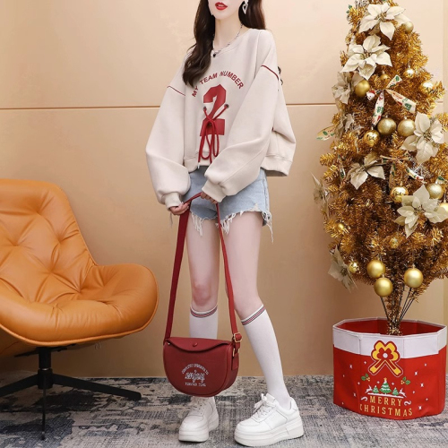 Official photo imitation cotton Chinese cotton composite milk silk casual all-match round neck thin sweatshirt trendy