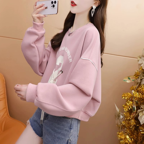 Official photo imitation cotton Chinese cotton composite milk silk casual all-match round neck thin sweatshirt trendy