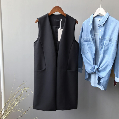 Actual shot ~ 2024 new autumn Korean style simple, slim, stylish, mid-length suit vest for women