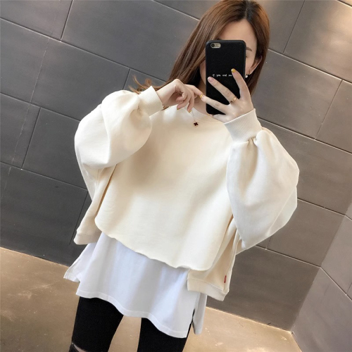 Official picture 6535 fish scale 2024 new style chic irregular fake two-piece round neck sweatshirt for women