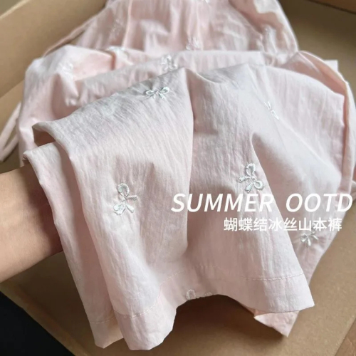 Embroidered bow quick-drying Yamamoto pants for women, summer thin new style casual lazy walking drapey wide-leg pants