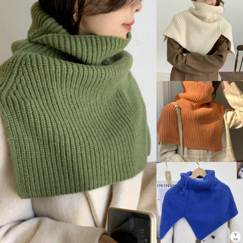 Korean-style influencer trendy winter scarf for women, new fashion outerwear, hooded high collar neck wrap knitted shawl