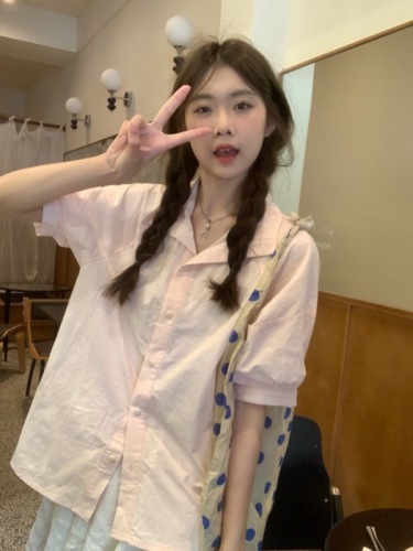 Actual shot~Korean summer gentle Zhizhi peach pink loose and versatile commuting sun protection shirt~