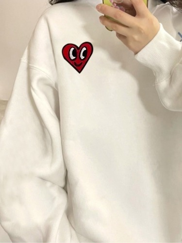 White round neck hooded sweatshirt for women spring, autumn and winter 2024 new style American retro plus velvet thickened long-sleeved top