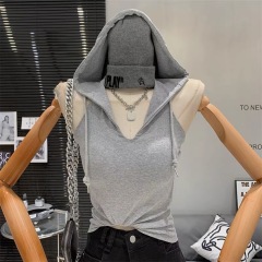 Design hooded hottie backless sleeveless vest for women summer 2024 new slim fit short outer top