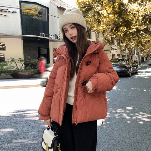 Real shot of Miss Chipmunk's same style Icelandic sugar cube buckle three-proof cotton jacket hooded short down jacket for women winter