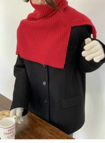 Korean-style influencer trendy winter scarf for women, new fashion outerwear, hooded high collar neck wrap knitted shawl