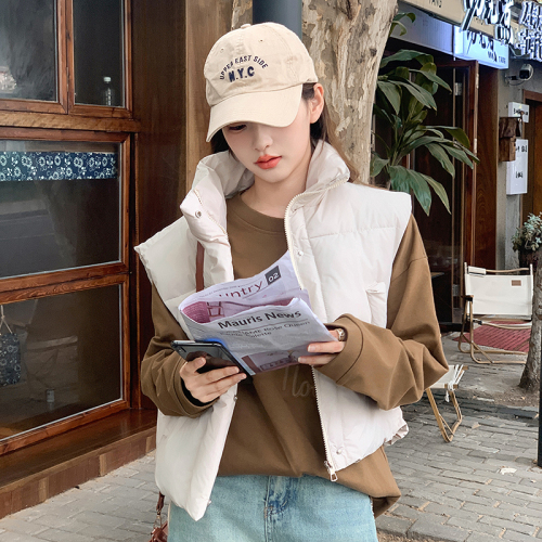 Real shot of women's new autumn and winter Korean style hooded loose and versatile down cotton vest waistcoat outer short coat