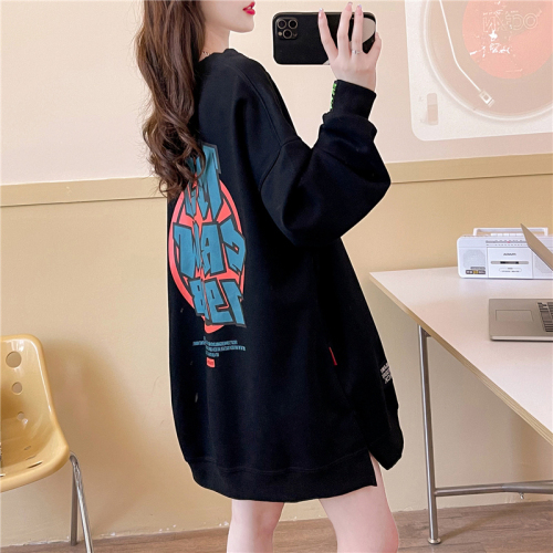 Official photo Chinese cotton composite milk silk spring and autumn thin loose long-sleeved round neck sweatshirt for women