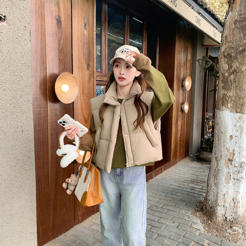 Real shot of women's new autumn and winter Korean style hooded loose and versatile down cotton vest waistcoat outer short coat