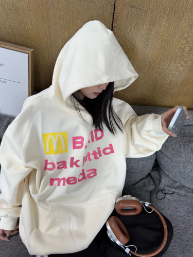 Official picture of American high street letter printed hooded sweatshirt for women autumn and winter 2024 new design thick long-sleeved top