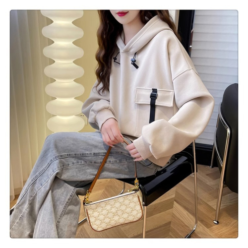 Official photo imitation cotton Chinese cotton composite milk silk spring and autumn thin hooded loose design sweatshirt