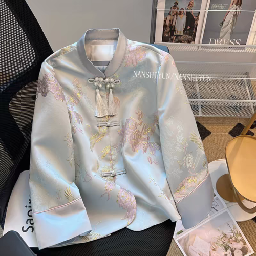 Pink New Chinese Style Jacket for Women Spring and Autumn Small Fragrance Style Han Elements National Style Plate Button Improved Hanfu Embroidered Short Top