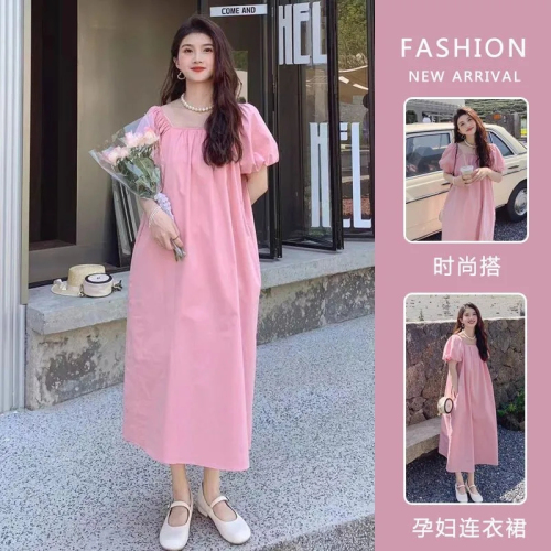 Plus size short-sleeved dress summer new style fat mm slim temperament square collar mid-length loose casual skirt