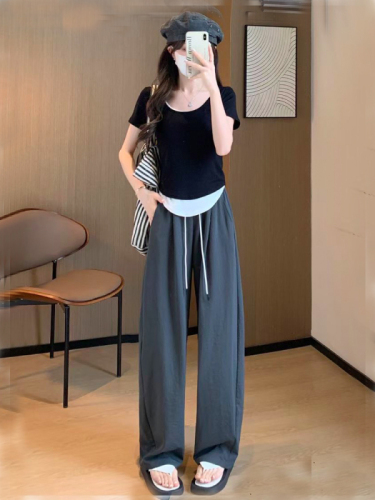 Purple ice silk wide-leg pants for women summer thin texture drape small casual quick-drying Yamamoto loose scimitar pants