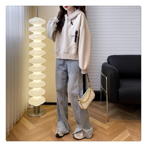 Official photo imitation cotton Chinese cotton composite milk silk spring and autumn thin hooded loose design sweatshirt