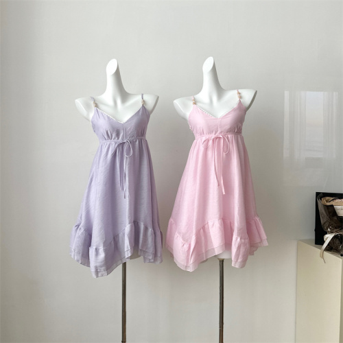 CallmeEar//Chaohua Xixi Tencel large skirt V-neck suspender skirt summer vacation style short dress