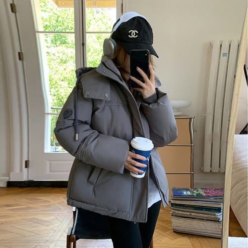 Gray Love Short Down Jacket New Year's Men and Women Couple Thickened Niche Design Bread Winter Jacket