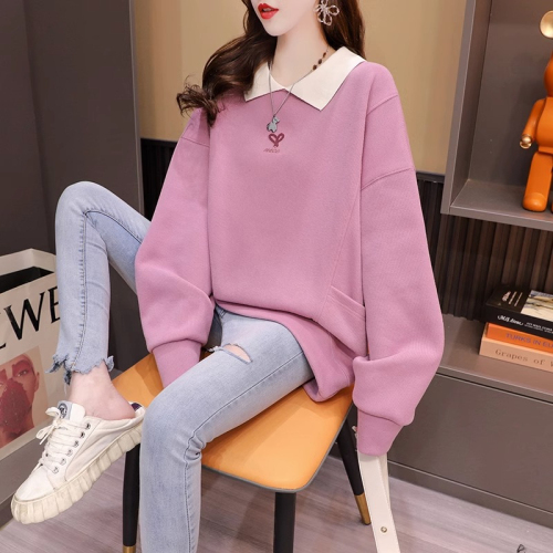 Official photo imitation cotton Chinese cotton composite milk silk casual all-match doll collar thin sweatshirt trendy