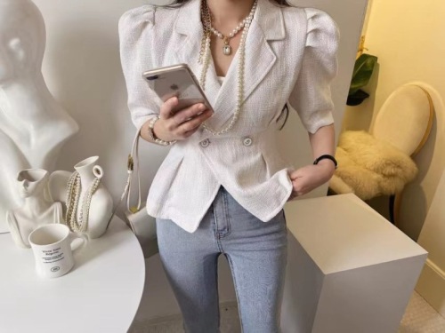 Original Korean ins Xiaoxiang style retro waisted double-breasted jacket