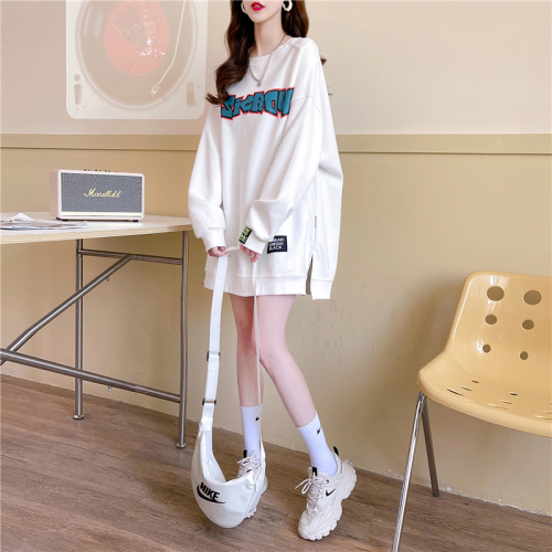 Official photo Chinese cotton composite milk silk spring and autumn thin loose long-sleeved round neck sweatshirt for women