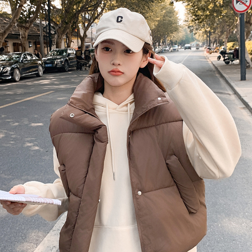 Real shot of women's new autumn and winter Korean style hooded loose and versatile down cotton vest waistcoat outer short coat