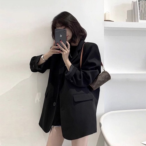 Original high-end black suit jacket for women autumn new Korean version loose small suit top