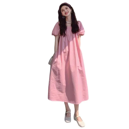 Plus size short-sleeved dress summer new style fat mm slim temperament square collar mid-length loose casual skirt