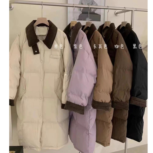 White mid-length down jacket for women 2024 new winter fashionable design corduroy splicing jacket for small people