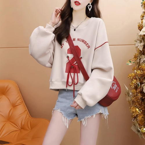 Official photo imitation cotton Chinese cotton composite milk silk casual all-match round neck thin sweatshirt trendy