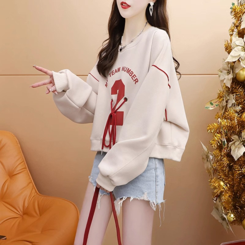 Official photo imitation cotton Chinese cotton composite milk silk casual all-match round neck thin sweatshirt trendy