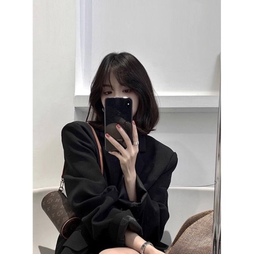 Original high-end black suit jacket for women autumn new Korean version loose small suit top