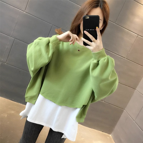 Official picture 6535 fish scale 2024 new style chic irregular fake two-piece round neck sweatshirt for women