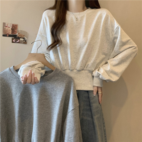 After the real shot, the bag includes Shi Mao Hua Cotton Composite Milk Silk 320g Thin Stitching Contrast Color Long Sleeve Round Neck Women's Sweater