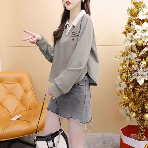 Official photo imitation cotton Chinese cotton composite milk silk spring and autumn thin loose long-sleeved V-neck sweatshirt trendy