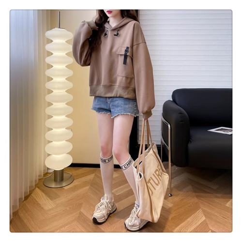 Official photo imitation cotton Chinese cotton composite milk silk spring and autumn thin hooded loose design sweatshirt