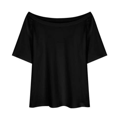 Official photo Modal rayon Korean style slanted shoulder short-sleeved T-shirt women's summer loose loose off-shoulder solid color top