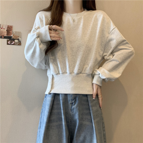 After the real shot, the bag includes Shi Mao Hua Cotton Composite Milk Silk 320g Thin Stitching Contrast Color Long Sleeve Round Neck Women's Sweater