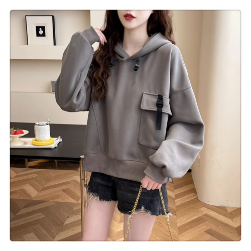 Official photo imitation cotton Chinese cotton composite milk silk spring and autumn thin hooded loose design sweatshirt